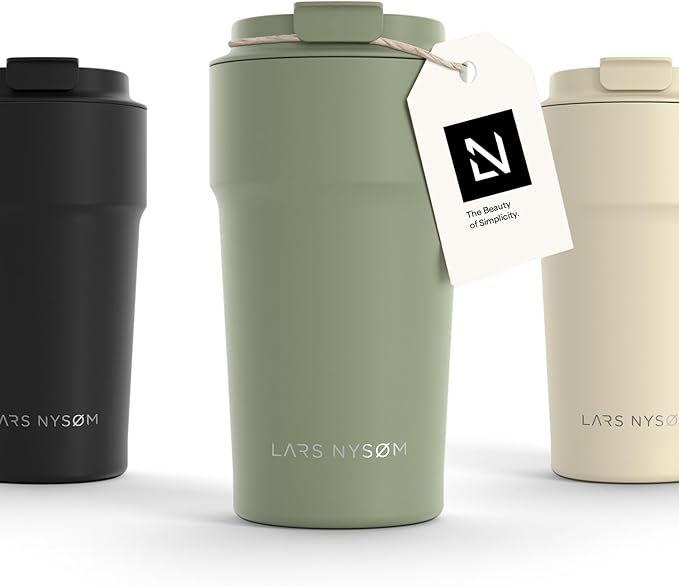 LARS NYSØM Thermo Coffee Mug to go 17oz | Travel Mug 0.5 Liter with Insulation | Leak Proof Stainless Steel Thermal Tumbler for Coffee and Tea on the Go (Sage Green, 17oz)