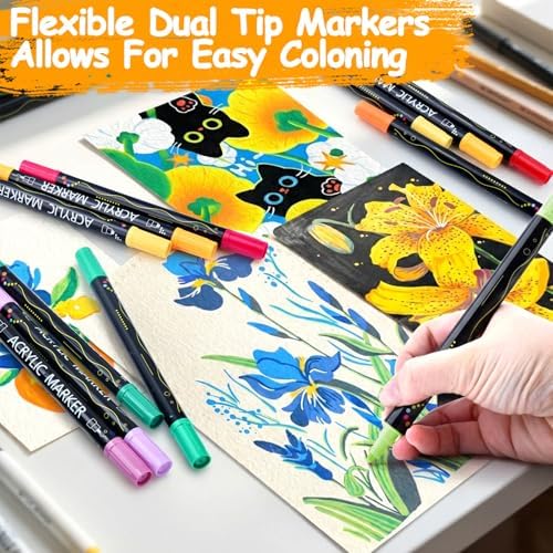 80 Colors Acrylic Paint Markers Set, Dual Tip Acrylic Paint Pens, Fine Tip and Dot Tip Colored Markers Pens for Rock, Stone, Glass, Fabric, Canvas, Christmas Gifts for Teens, Art Painting Supplies Kit