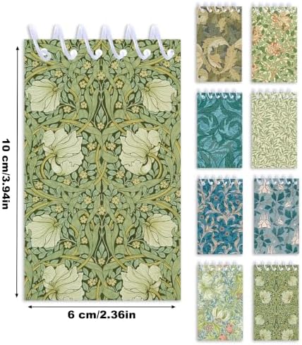Vintage Floral Pocket Notebooks 24 Pack, Mini Spiral Notepad 2.36 x 3.94 Inch Small Journal Bulk, Cute Lined Memo Pads for Writing, William Morris Style Kraft Cover Top Wirebound Notepads for Office School Gifts