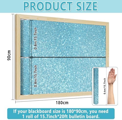 Glitter Light Blue Bulletin Board Roll Non-Woven Fabric Poster 15.7" x20 Ft