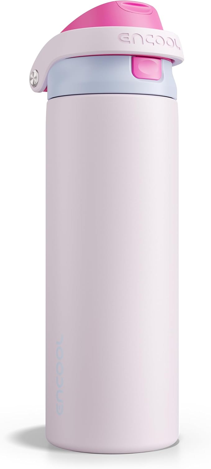 ENCOOL Leakproof Insulated Water Bottle with Straw Dual-Sip Water Bottle Bag-Safe Design for Work, Commute & Gym – Keeps Drinks Cold All Day, 24 oz, Lilac Purple