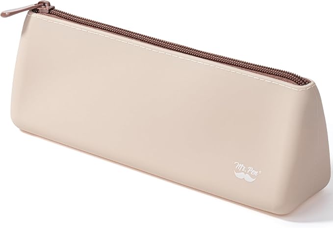Mr. Pen- Silicone Pencil Case Pouch, Warm Beige, Aesthetic Triangular Design, Multipurpose, Aesthetic Pencil Case Small, Silicone Makeup Bag