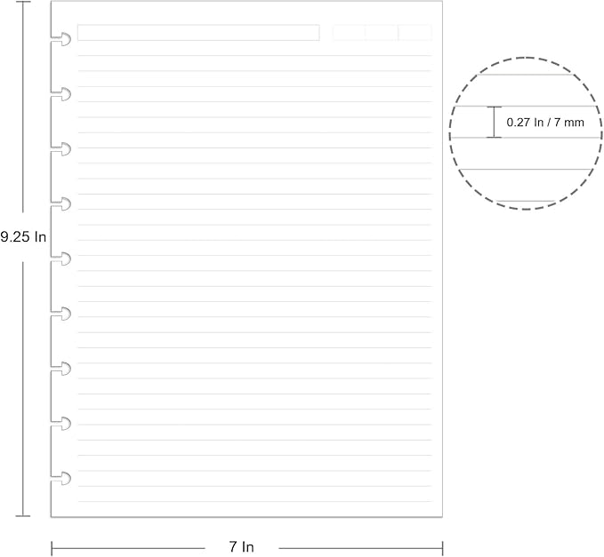 9 Disc Discbound Refill Paper, Loose Leaf Paper, 9 Disc Prepunched Paper for Happy Planner Inserts, White Paper, Total 100 Sheets/200 Pages, College Ruled, 100gsm, 7 X 9.2.5 Inch