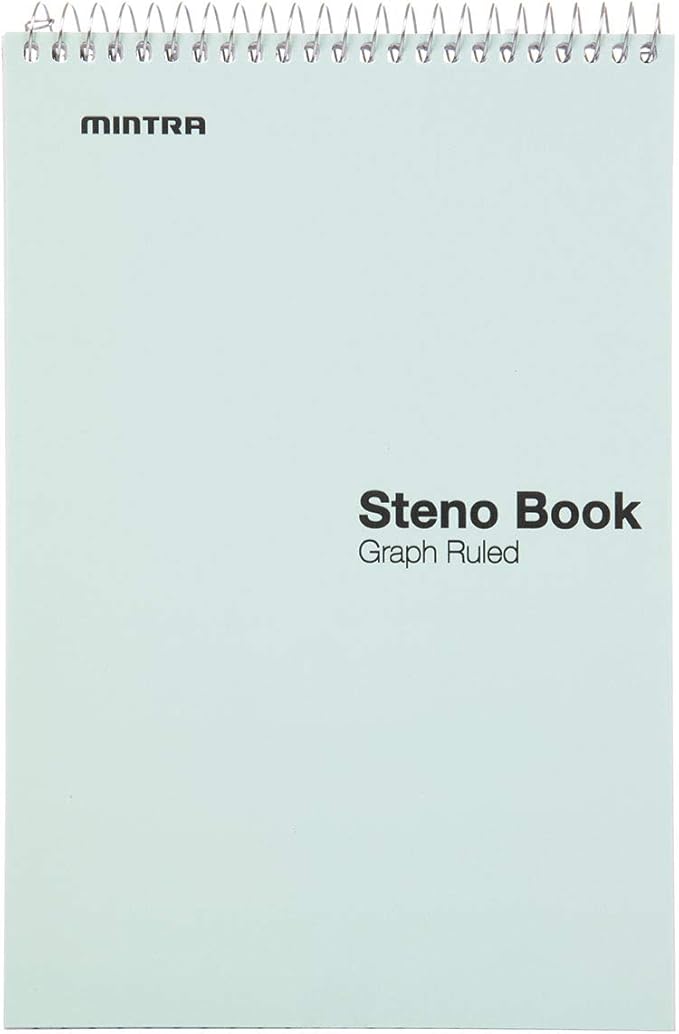 Mintra Office Steno Books Set - Top-Spiral Bound, Graph Ruled, 70 White Sheets, Poly Pastel Color Covered Notebooks for Office, Professional, School & Work, Note-taking, Writing Pads, 6"x9", 4 Pack