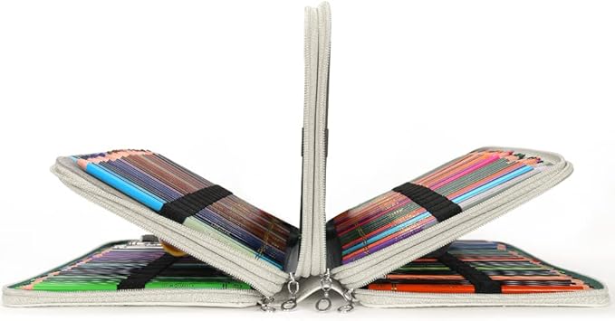 Vomgomfom 300 Slots Marker Bag, 4-Layer Zipper Portable Art Supply Organizer, PU Leather Large Capacity Marker Case Holds 100 Markers or 300 Colored Pencils with Handle (Gray Rose)