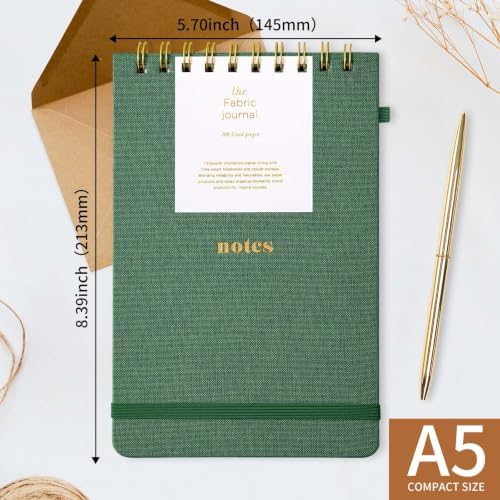 TSFPapier A5 Top Spiral Notebook, Fabric Hardcover College Ruled Journal