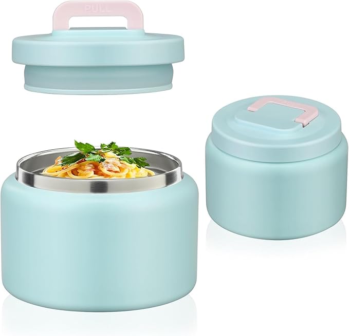 JXXM 8 Oz Thermo Food Jar for Hot & Cold Food for Kids, Insulated Lunch Containers Hot Food Jar,Leak-Proof Vacuum Stainless Steel Wide Mouth Lunch Soup Thermo for School (A-Ice Blue)