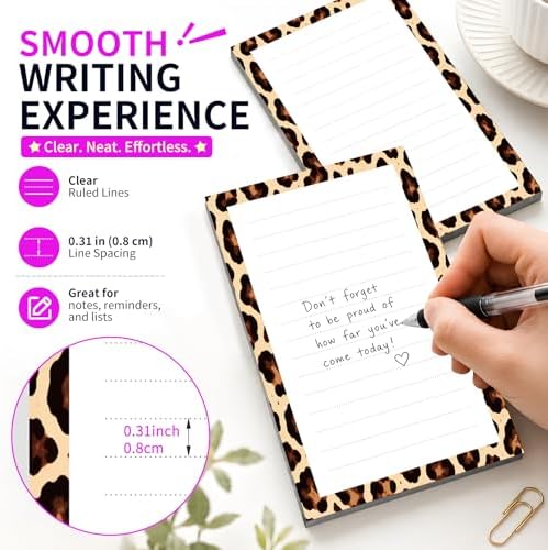 Lined Sticky Notes 4x6 in, 2 Pack Large Cute Notepads with Lines Self-Stick Note Pad, Funny Memo Pads Strong Adhesive for Office, Home Luxury Brown Leopard