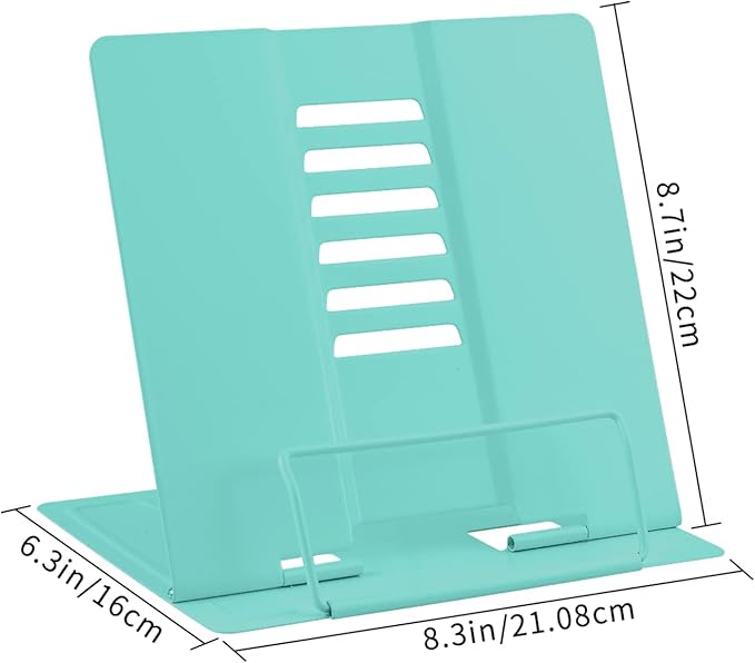 Honagu Book Stand Metal Desk Book Holder, Book Holders for Reading Hands Free, Adjustable Cookbook Documents Holder, Portable Bookstand for Music Books, Textbook, Recipe, Tablet, Ipad (Light Green)