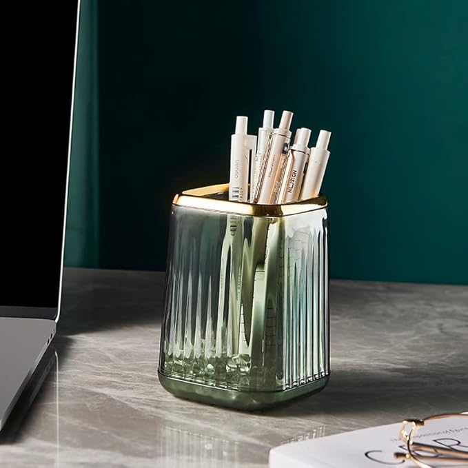 Pen Holder for Desk,Plastic Pencil Holder,Makeup Brushes Cup, Green Pen Pencil Organizer Desktop Supplies and Desk Accessories for Women, Pen Cup Pencil Caddy for Office Home Art Supply