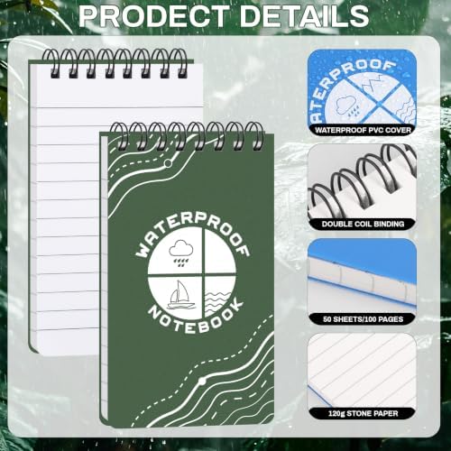 Thboxes 10 Pack Waterproof Pocket Notebooks, 5 x 3 Inch, Top Spiral Pad Set