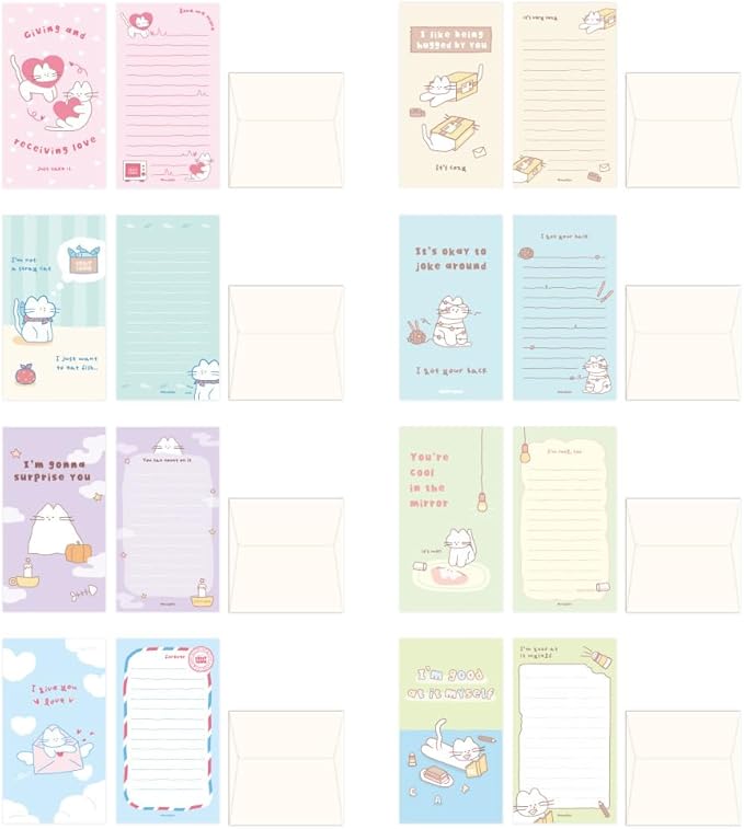 Monolike Storytown Azzle Series.1 Mini Letter Paper and Envelopes Set - 8Type, 32 Letter Paper + 16 Envelopes