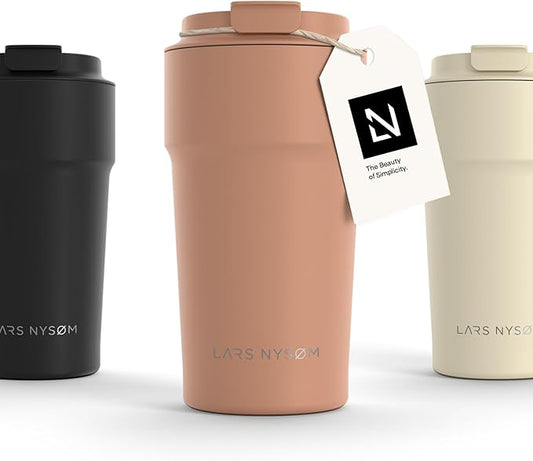 LARS NYSØM Thermo Coffee Mug to go 17oz | Travel Mug 0.5 Liter with Insulation | Leak Proof Stainless Steel Thermal Tumbler for Coffee and Tea on the Go (Blush Rose, 17oz)