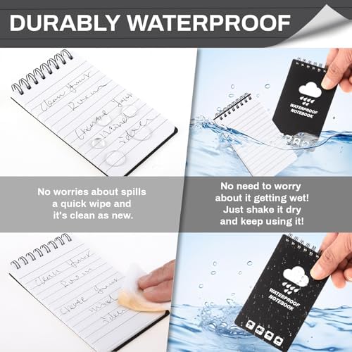 Thboxes 6 Pack Waterproof Pocket Notebooks, 5 x 3 Inch, Top Spiral Pads Set