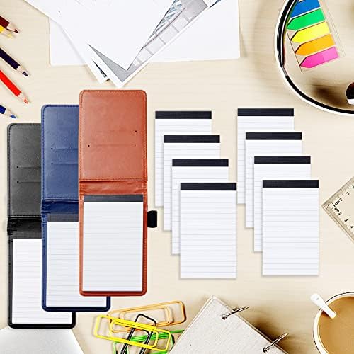 10Pcs Mini Pocket Notepad Holder Set,Durable Cover,Refillable,Leather Pocket Notebook with Pen,8Pcs 3"x5" Memo Book Refills with 30 Lined Paper Per Note Pad,Leather Notepad Pocket Business Notebook (Blue)