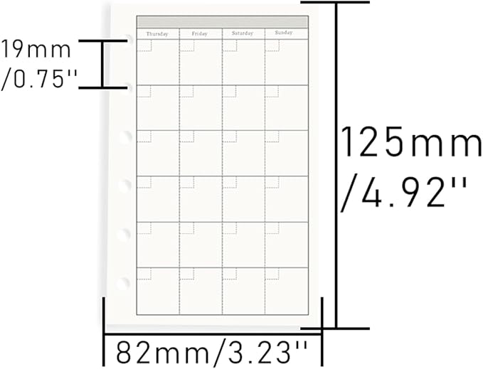 NatSumeBasics A7 Refills Paper 3" x 5" Undated Monthly Binder Planner Inserts 90 Sheets 6 Holes Pocket Notebook Papers for Personal Travel Journal Diary (2 A7 Monthly)