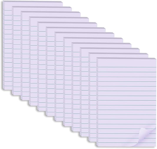 (12 Pack) Lined Sticky Notes 4x6 in,Light Purple Large Notepads with Lines,Ruled Stickies Super Sticking Power,Office School Memo Note Pads,Post on Windows Doors,Recyclable,Easy to Write on