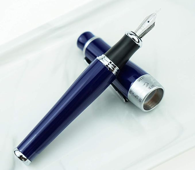 Asvine Duke 2009 Charlie Chaplin Dark Blue Fountain Pen Fine Nib, Modern Classic Design Collection Heavy Pen with Pouch