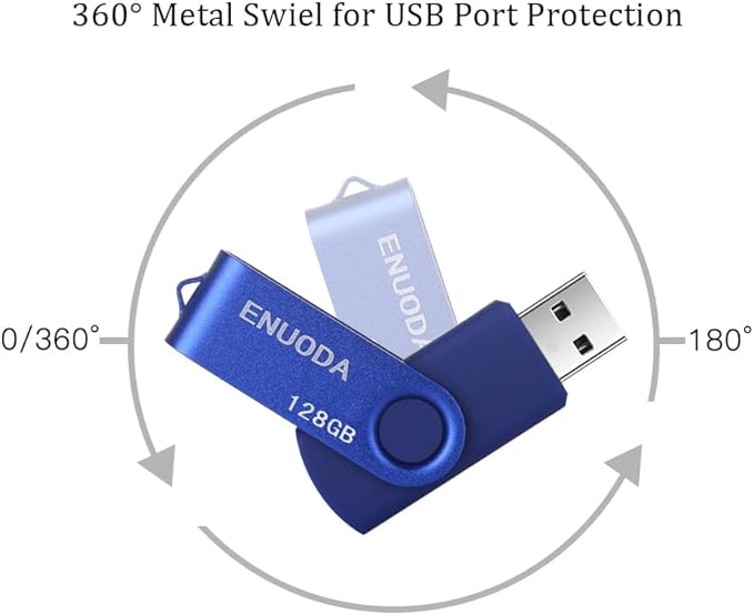 128GB Flash Drive ENUODA Thumb Drive 128GB Swivel Design USB 2.0 Memory Stick Data Storage Jump Drive Pen Drive for Laptop PC Computer (1 Pack, Blue)