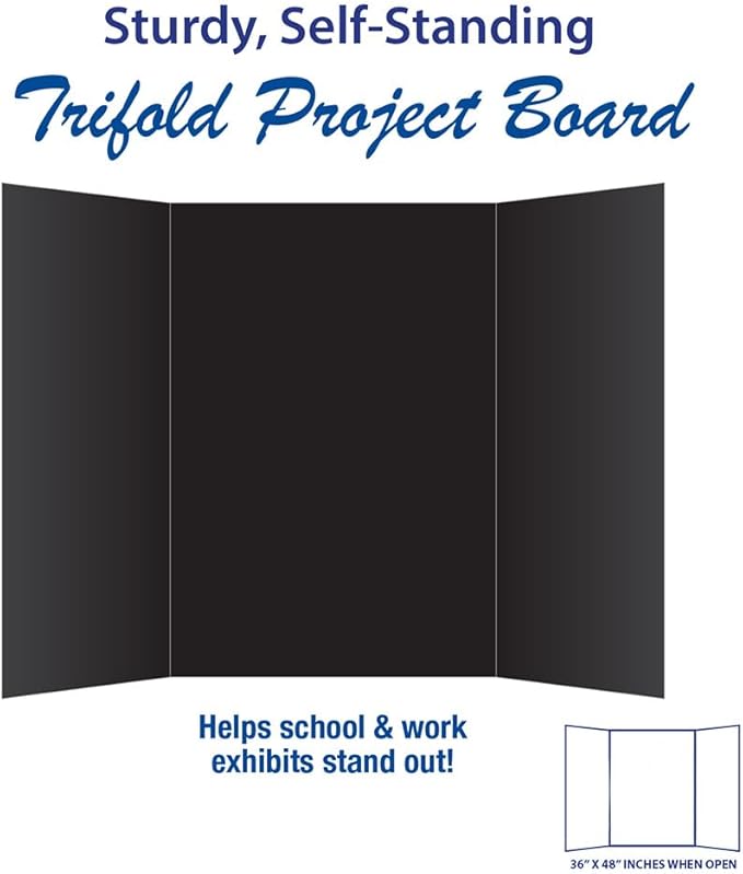 Royal Brites 1-Ply Corrugated Tri-fold Project Display Board 36" x 48", Exhibition, Presentation, & Science Fair Display Boards, Lightweight Trifold Board with Smooth Surface, Black/Kraft, Pack of 12