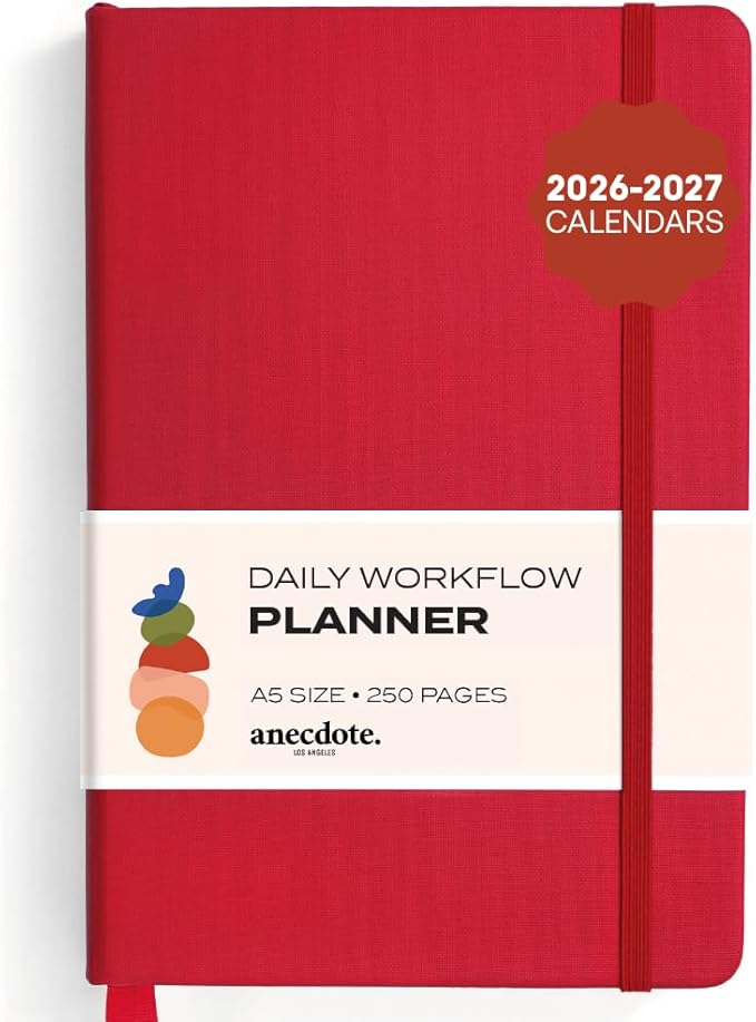 Anecdote Daily Planner w/ 2026-2027 Calendar | Start Anytime 26 Weeks Undated | 1 Page per Day | 8.5" x 5.2" | Hardcover To-Do List Organizer, Plan Your Success, Achieve Productivity Goals (Red)