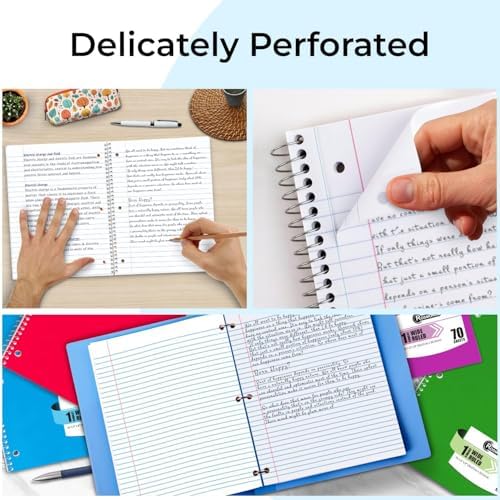 Rosmonde 100 Pack Bulk Spiral Notebook, 1 Subject Wide Ruled, 70 Sheets