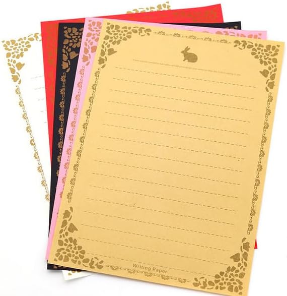 100 Sheets Rabbit Stationery Lined Paper,A5 Stationery Writing Paper with Antique Border Design,Letter Size (Unpunched) Ruled Filler Paper for Writing Letters,Vintage Invites (Red)