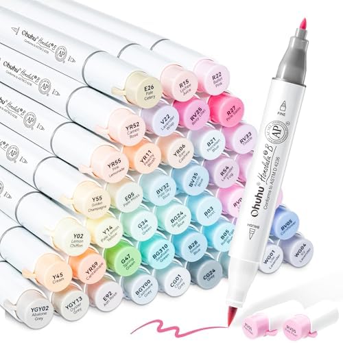 Ohuhu Alcohol Markers Brush& Fine 48 Pastel Colors for Adults Cozy Coloring