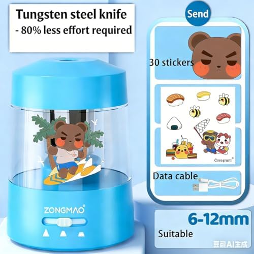 Electric Pencil Sharpener,Heavy-Duty Helical Blade to Fast Sharpen, Auto Stop for No.2/Colored Pencils(6-8mm), AC Adapter/Battery Operated in School Classroom/Office/Home (Blue)