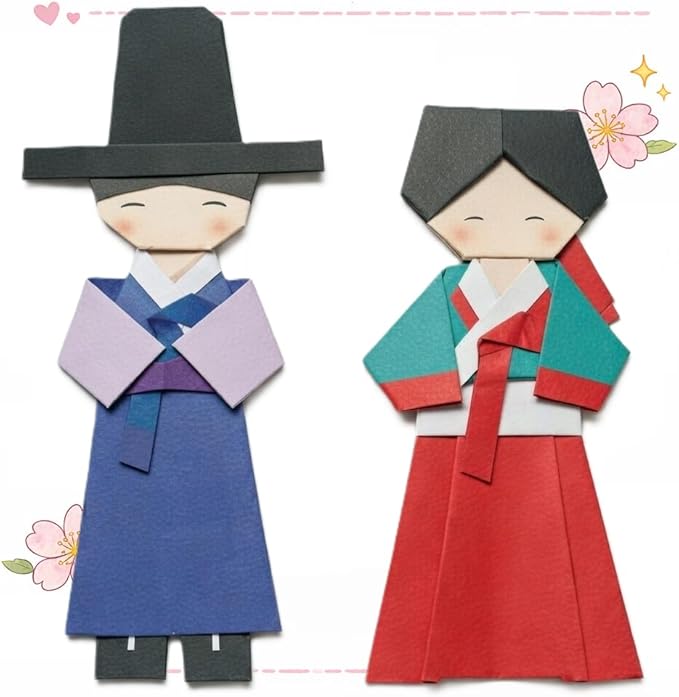 Korean Origami Kit for Kids & Adults – Traditional Hanbok Patterns, 96 Sheets, DIY Craft Gift + English Instructions