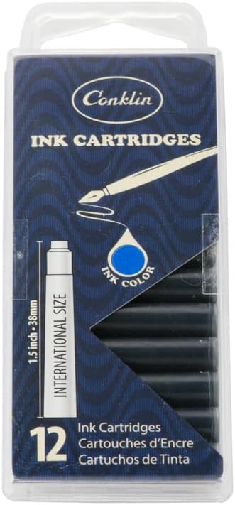 Conklin Ink Cartridges Blue - 12 pc Box | Vivid and Smooth Flowing Fountain Pen Ink Cartridges | Ideal for Professional and Creative Use