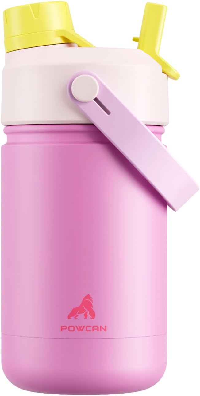 12 oz Kids Insulated Water Bottle: 2-in-1 Straw Spout Lid, Leakproof, BPA-Free, Cold 24H, Car Cupholder Friendly, Stainless Steel Cup for School, Birthday Gift for Girls Daughters (Rose Slumber)