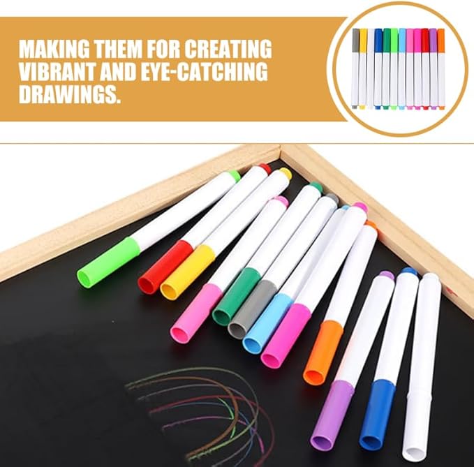 STOBOK 12 Colors Washable Neon Erasable Liquid Pens for Kids Led Writing Boards Dry Erase Markers Vibrant Colors for Drawing and Doodling on Whiteboards and Blackboards