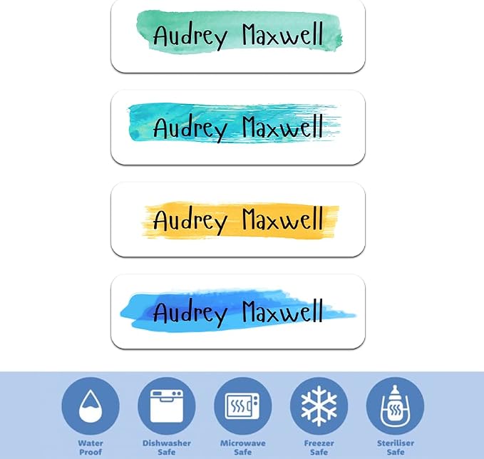 Custom Waterproof Dishwasher Safe Kid Name Labels for Daycare(128 Pack), Camp, School Supply, Baby Bottles, Lunch Boxes and Cups, Travel. Cute Personalized Design Name Stickers (Pattern 17)