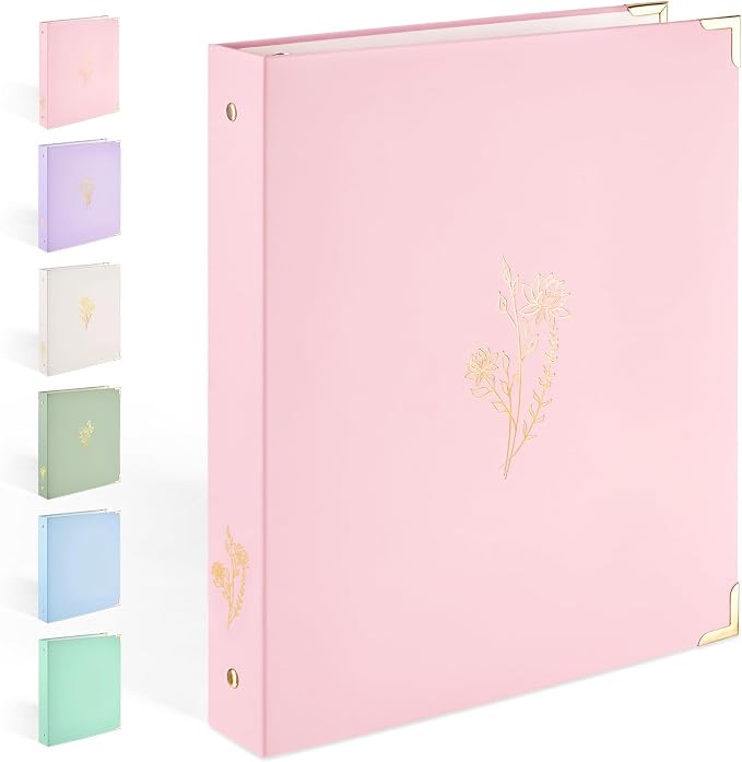 Sooez 3 Ring Binder 1 Inch with Foil Stamping & Metal Corner, Letter Size