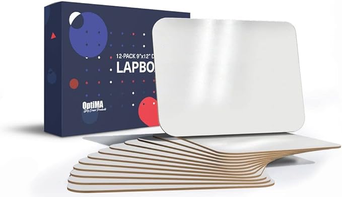 12-Pack Dry Erase Lapboards 9" x 12" x 1/8" Thick UV Coated Whiteboard, Safe Bull-Nosed Edges and Durable Dry Erase Surface, Perfect for Students and Teachers Alike, Long-Lasting, No Ghosting