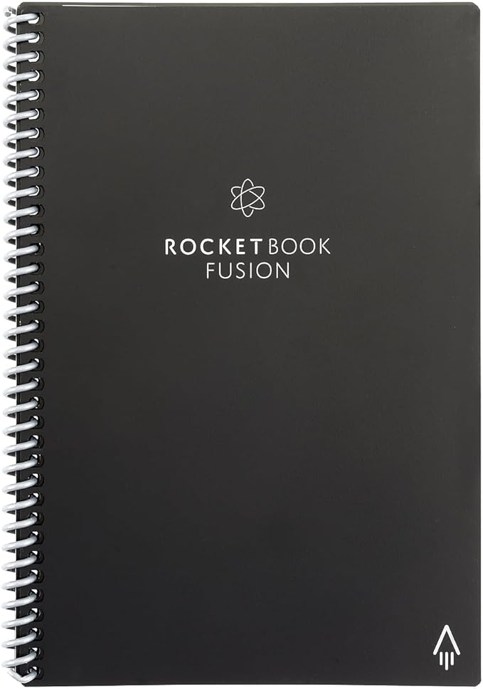 Rocketbook Fusion Smart Reusable Notebook Executive Size Notebook, 6" x 8-4/5", 7 Subjects, 21 Sheets, Black