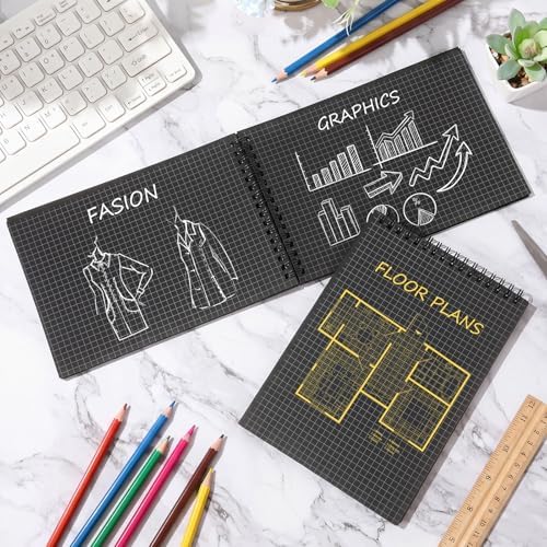 Engrowtic 2 Pack Graph Paper Spiral Notebook A5,Black(internal Black)