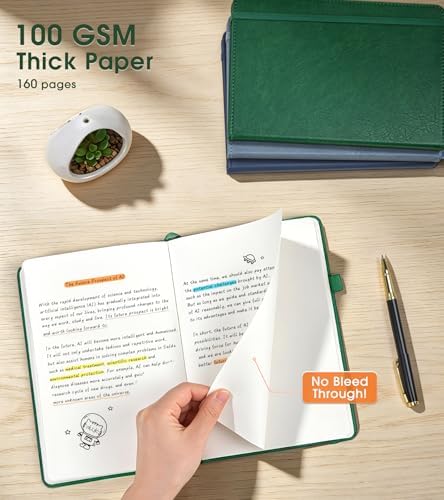 Journal Notebook, A5 Leather Hardcover Blank Sketchbook, 160 Pages, 180° Lay-Flat Binding, 100 GSM Thick Paper, for Sketching, Drawing, Art Journaling & Creative Writing (Green)
