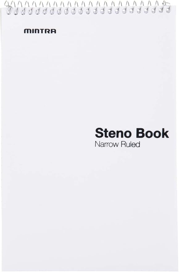 Mintra Office Steno Book - (BRIGHTS - Purp/Wht/Teal/Orange) - Poly Cover, 6in x 9in, 100 sheets, Narrow Ruled for Writing Notes for school, office, work, 6x9 steno notepad, top bound spiral notebook (8 PACK)
