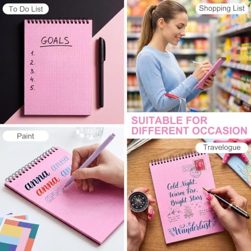Engrowtic 2 Pack Graph Paper Spiral Notebook A5,Black(internal Pink)