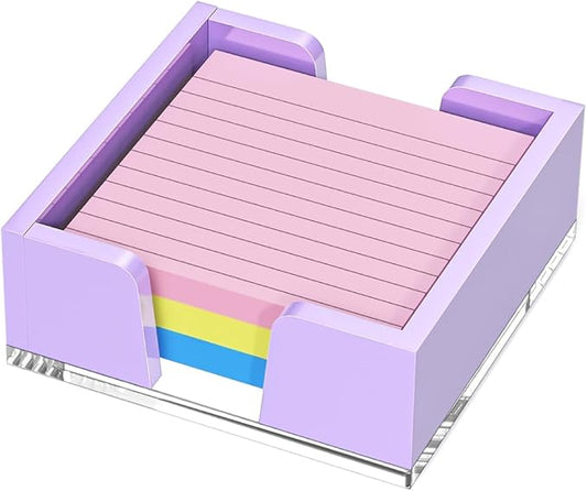 WINFFOR Acrylic Notepad Holder Dispenser - 3x3 in Sticky Note Memo Holder for Desk Organizer (W/O Pads) Office Desk Accessories School Supplies, Purple