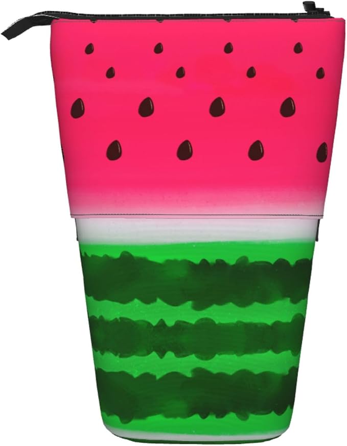 Watermelon Standing Pencil Case Cute Telescopic Stationary Pouch with Zipper Large Capacity Stand up Pen Bag Portable Makeup Holder for School Office Supplies