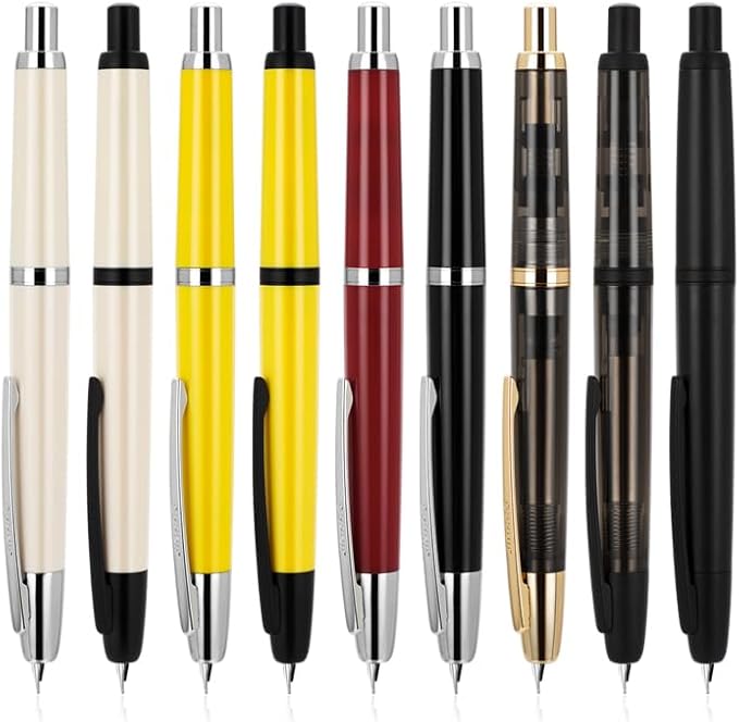 Jinhao 20 Press Fountain Pen, Ivory White Retractable Extra Fine Nib with Ink Converter Set (Black Clip)