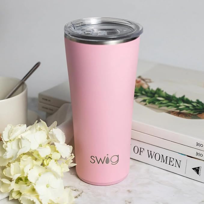 Swig Life 22oz Insulated Tumbler, Travel Coffee Tumbler with Lid, Cup Holder Friendly Travel Coffee Mug, Stainless Steel (Blush)