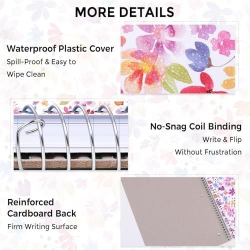SKYDUE 8"x10.5" Spiral Notebook - College Ruled 100 Sheets, 1 Subject Notebook for School & Office, 3-Hole Punched Paper, Floral Design