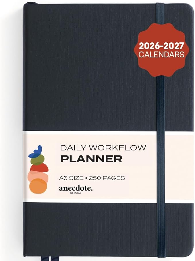 Anecdote Daily Planner w/ 2026-2027 Calendar | Start Anytime 26 Weeks Undated | 1 Page per Day | 8.5" x 5.2" | Hardcover To-Do List Organizer, Plan Your Success, Achieve Productivity Goals (Ink Blue)