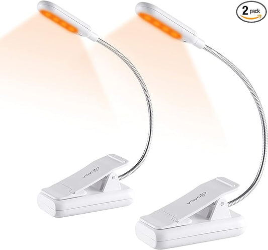 VAVOFO Clip On Rechargeable Reading Light, 7 LEDs with 3 Colortemperature 9 Brightness Levels Book Lights for Reading in Bed with Power Indicator for Bookworms Black (2-Pack White)
