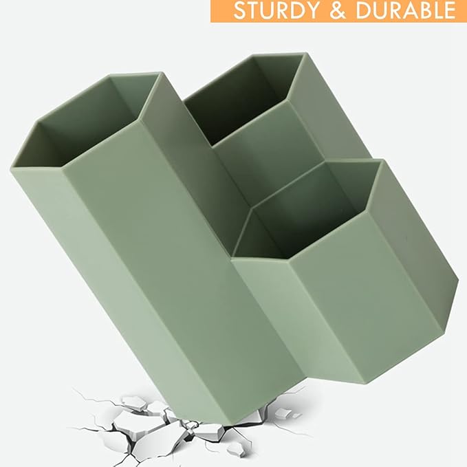 Pen Holder for Desk Pencil Organizer Small Desk Accessories Organizer Cute Pens Cup for Office,School and Home (Green, Triangular)