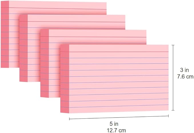 YIZUUN Pink Index Cards 3x5, 200 Pack, Ruled Index Cards, Flash Cards for Studying, Heavy Note Cards for Office, Home and School, 4 Packs of 50